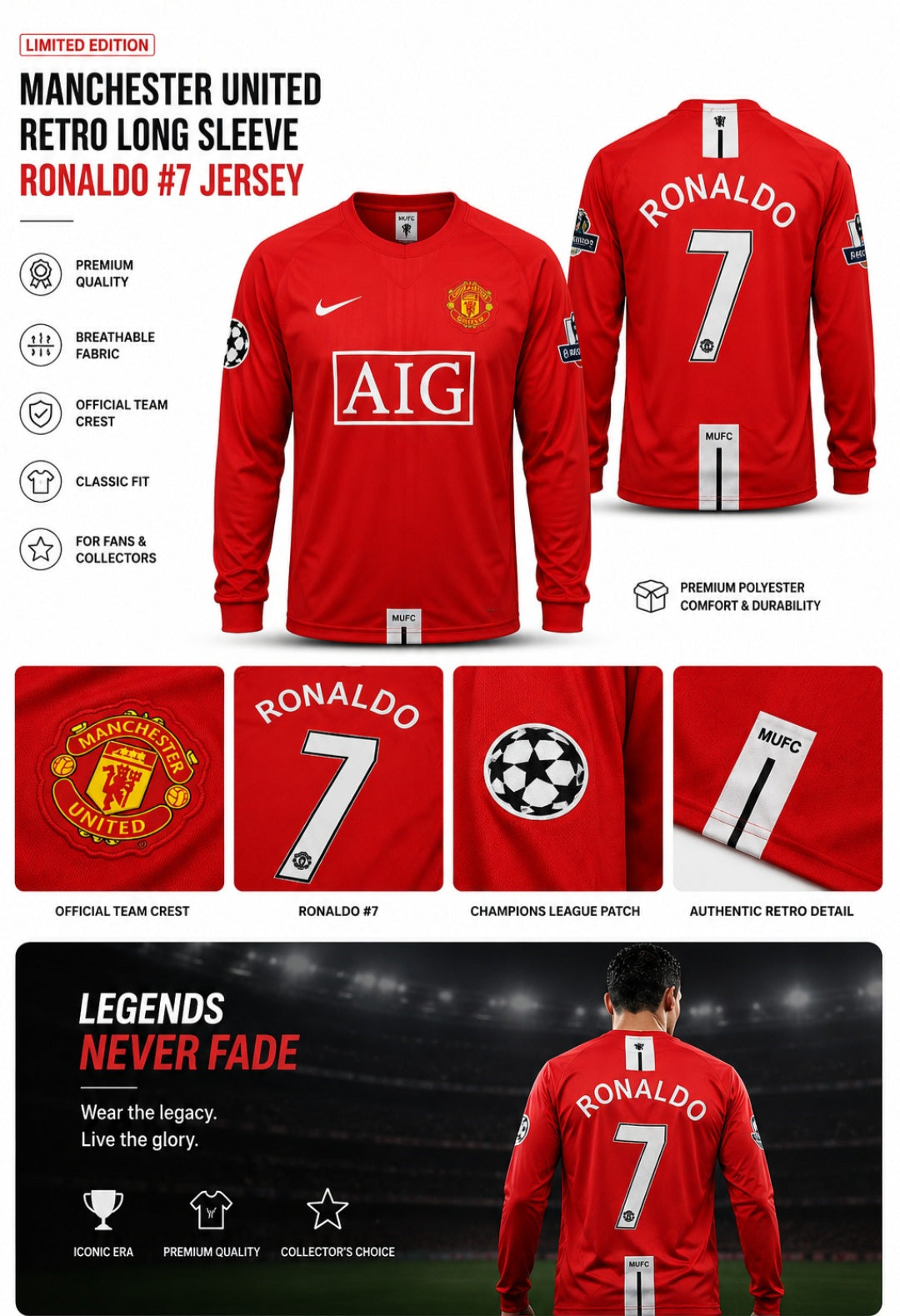 Cr7 - Red Devil - Embroidery Kit - Manchester United - 2008 - Retro Edition